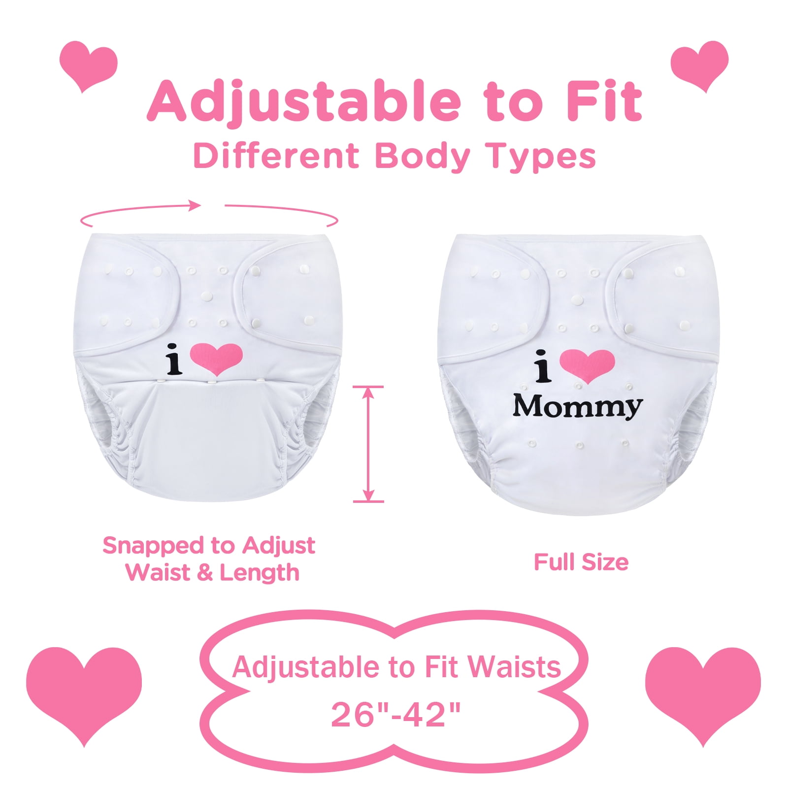 Littleforbig Washable Adjustable Reusable Waterproof Cloth Adult Diaper Wrap Cover One Size - I Love Mommy White