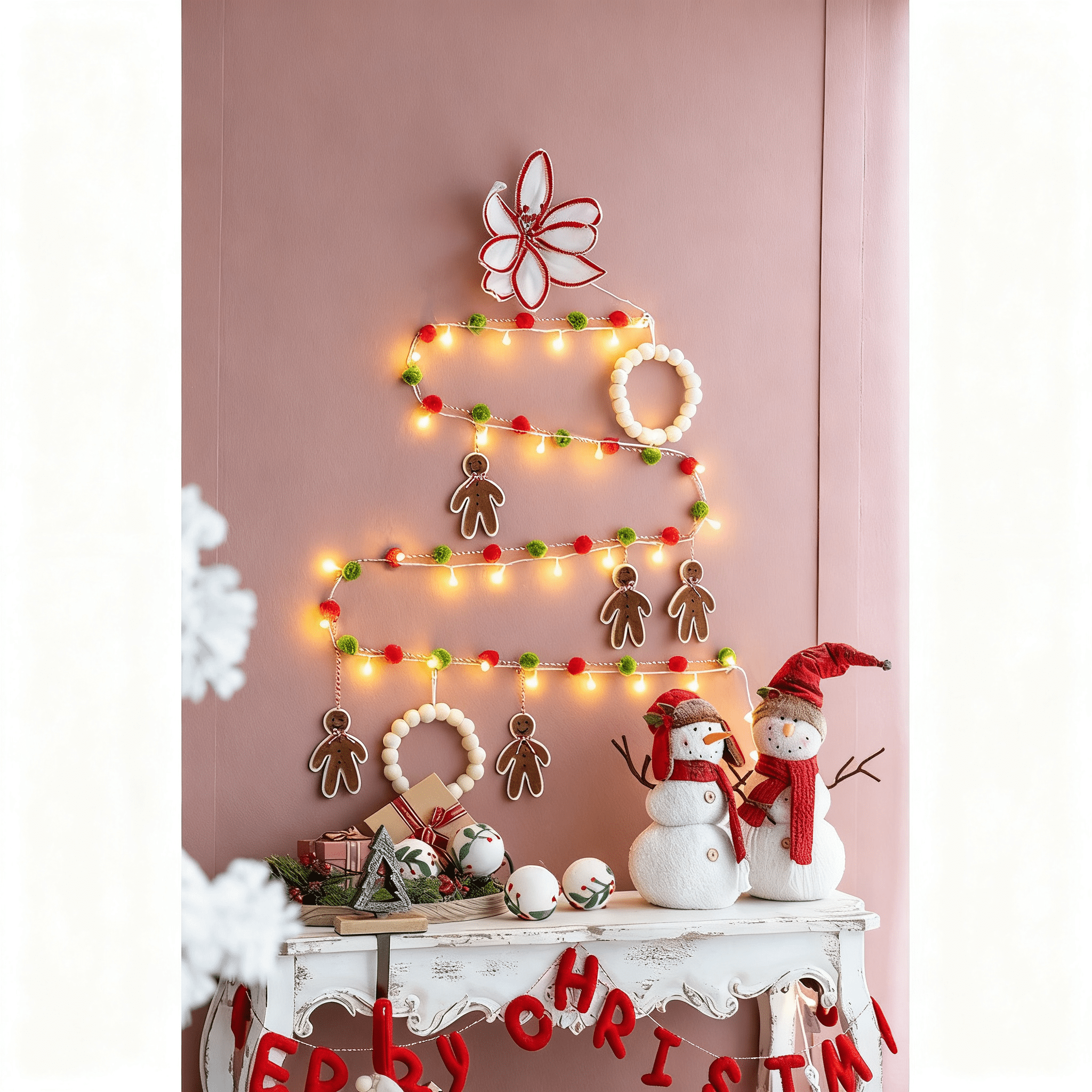 Wintery White Boiled Wool Wreath with Hanger 6.7 Inch Festive Christmas Tree Branch Accent Decor