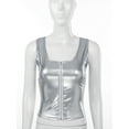 thumbnail image 7 of Jowowha Women U Neck Sleeveless Tank Top PVC Leather Zipper Camisole T Shirts Pole Dance Clubwear Silver S, 7 of 7