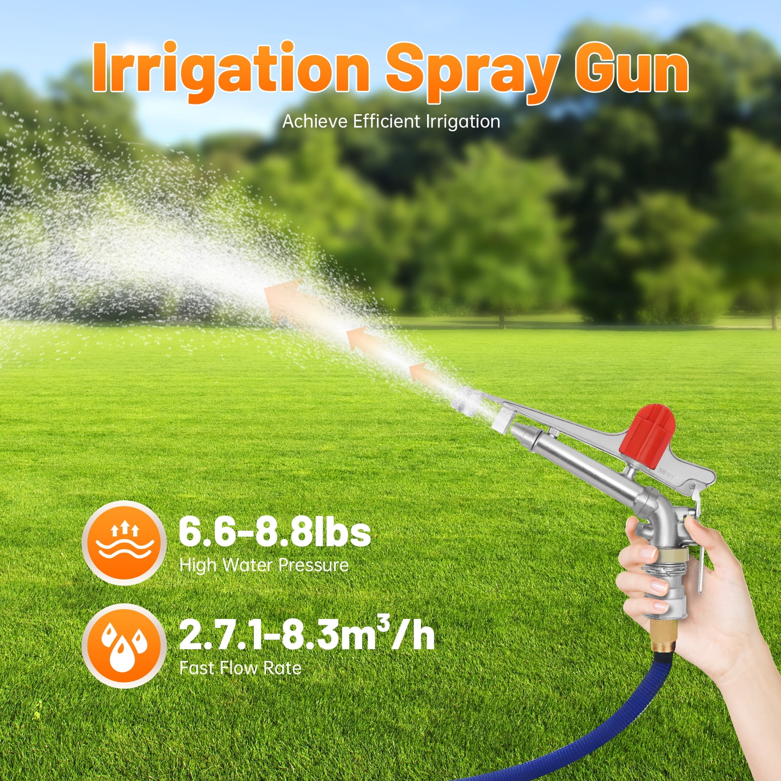 Tripod Sprinkler with Adjustable Spray Nozzles, 360° Rotation, High Efficiency, Zinc Alloy Construction, Water-Saving, Ideal for Gardening and Irrigation