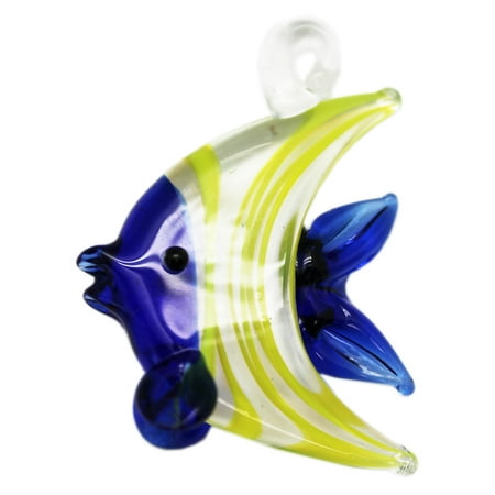 Artfully Molded Glass Angelfish Figure: Dark Blue/Yellow Stripe - By