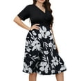 thumbnail image 3 of a.Jesdani Womens Plus Size Dresses Ribbed V Neck Short Sleeve Patchwork Casual A-Line Midi Dress with Pockets L-4X, 3 of 6