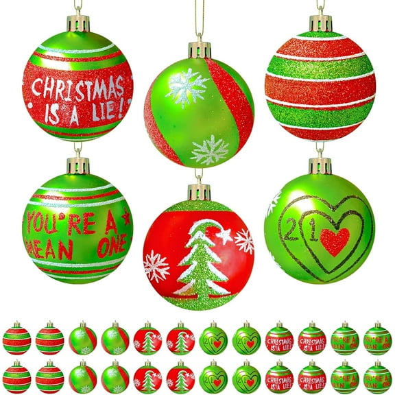 24 Pcs 2.4 Inch Christmas Ball Ornaments, Glittering Plastic Hanging Decorations, Swirl Candy Cane Peppermint Red and Green Christmas Tree Pendants