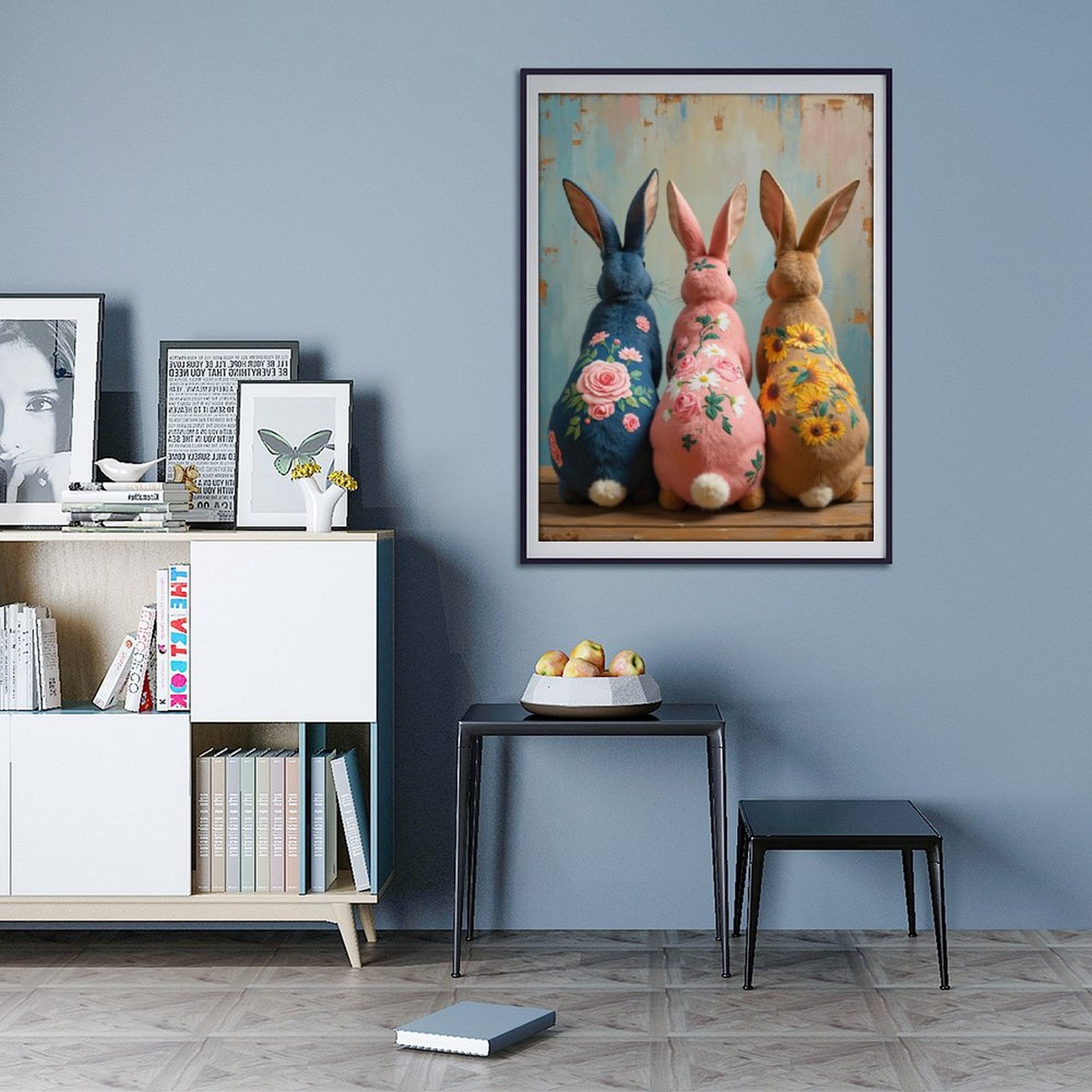 Diamond Art Kit for Adults, Floral Bunnies Art Canvas Trio Diamond Painting for Adults Beginners, 5D DIY Diamond Art Painting Kits, Colorful Diamond Painting Craft for Home Decor 12x16