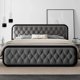 thumbnail image 2 of Noise-Free King Size Bed Frame Heavy Duty Bed Frame With Faux Leather Headboard Bedroom Furniture 12" Under-Bed Storage Black My Lux Decor Round, 2 of 7