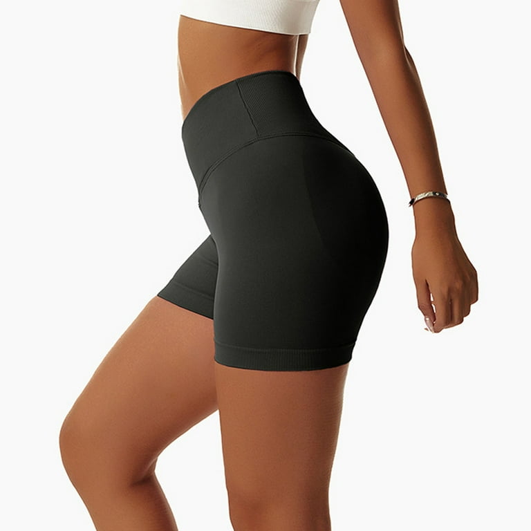 Dorkasm Crossover Gym Shorts Solid Color Summer Slim Leg High Waisted Yoga Shorts for Women Trendy Black M