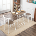 thumbnail image 2 of Ktaxon 3-Piece Modern Kitchen Dining Table Set for 2, Dining Room Round Table and Chair Set with Wine Rack, Rustic Brown & White, 2 of 7