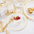 thumbnail image 4 of 350 Pieces Gold Plastic Plates - Disposable Silverware and Cups, Include: 50 Dinner Plates 10.25”, 50 Dessert Plates 7.5”, 50 Gold Rim Cups 9 OZ, 50 Gold Cutlery for Thanksgiving, 4 of 16