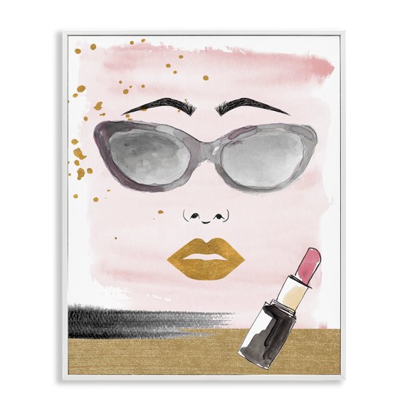 Stupell Industries Lipstick & Glam Face Novelty Painting White Framed Art Print Wall Art, 11 x 14