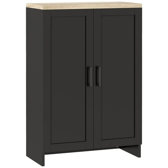 HOMCOM Storage Cabinet with Double Doors and Adjustable Shelf, Black
