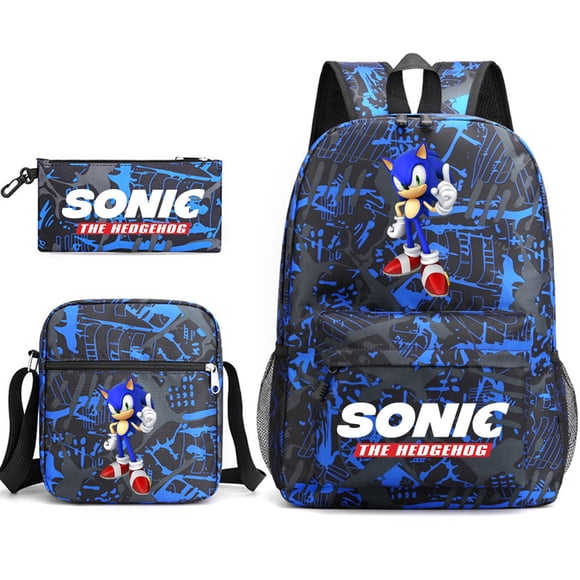 AFeng Cadeaux Dessin Animé Sonic Sac d'École Ensemble Trois Pièces Sonic The Hedgehog Sac à Dos Grande Capacité Étudiant Extérieur Ordinateur Sac en Toile