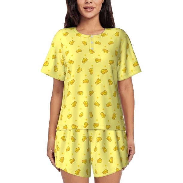 Balery Cheese 1 Conjunto de Pijama para Mujer con Estampado, Dos Piezas de Manga Corta y Shorts, Ropa de Dormir Suave con Cuello Redondo y Bolsillos-3X-Large