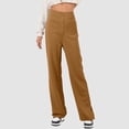 thumbnail image 2 of Povozer Women's Casual High Waist Stretch Pants, Multiple Pockets Straight Leg Pants, for Leisure and Office(Khaki,L), 2 of 6