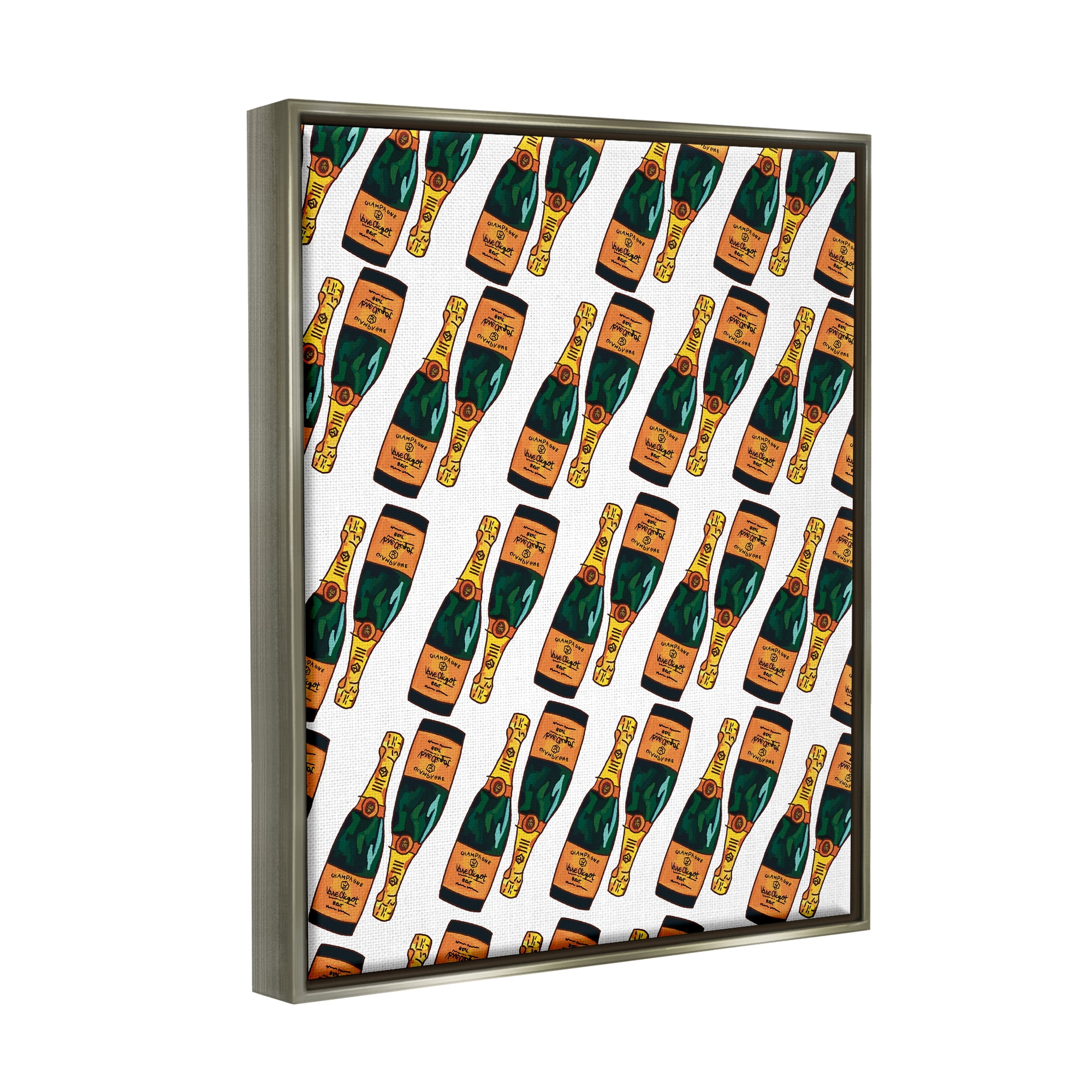 Stupell Industries Pair Champagne Bottles Pattern Arrangement Alcohol Drink Graphic Art Luster Gray Floating Framed Canvas Print Wall Art, Design by Amelia Noyes