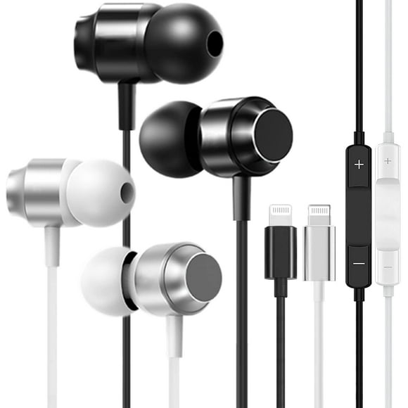 Auriculares Keyron para iPhone con micrófono, paquete de 2, color blanco