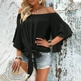 thumbnail image 2 of BLVB Off the Shoulder Tops Women Summer 3/4 Bell Sleeve Tie Knot Boho Shirt Blouses Beach Vacation Clothes, 2 of 4