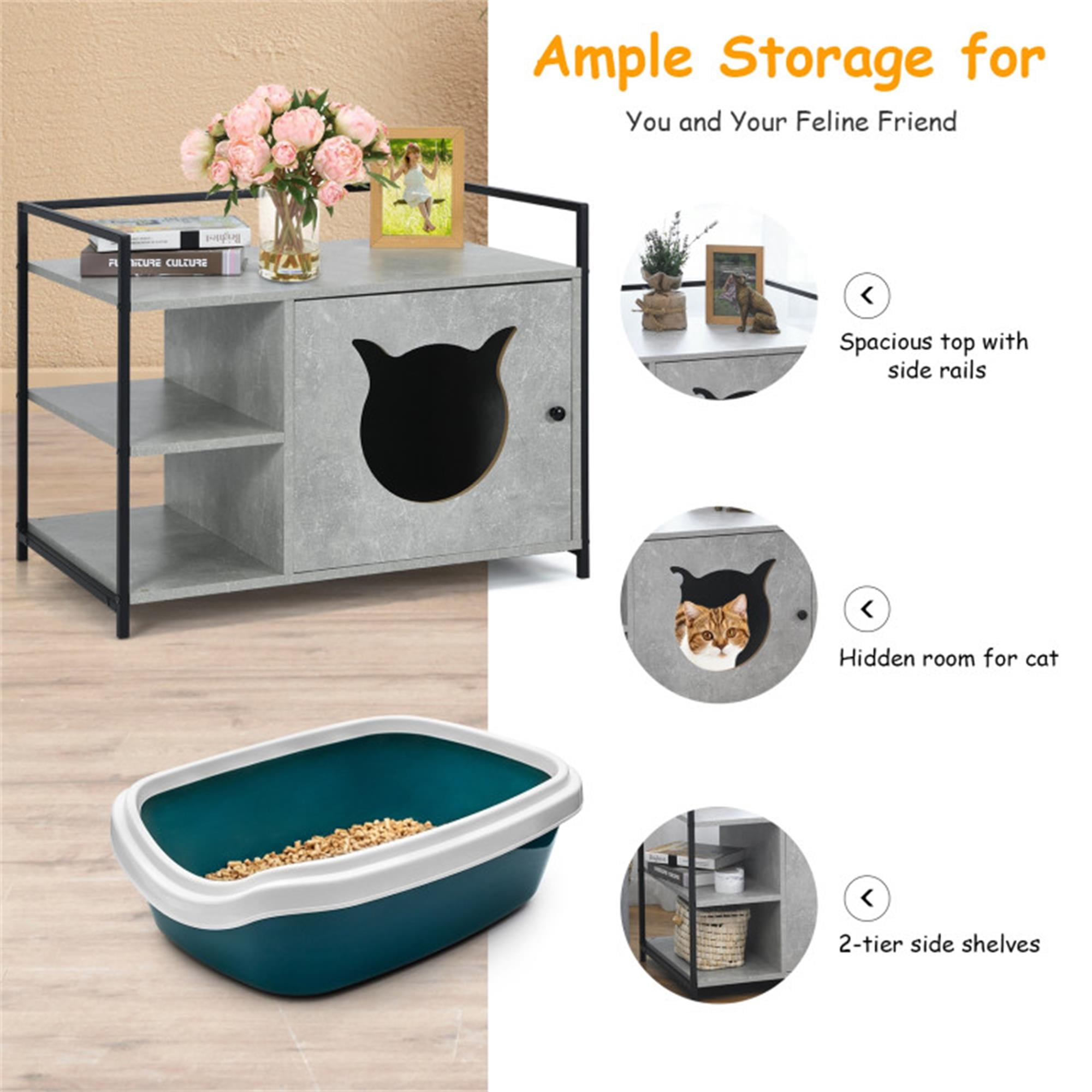 Kadyn 30" Cat Litter Box Enclosed Furniture Coffee Table for Cat House, Hidden Litterbox Enclosures Nightstand, Gray