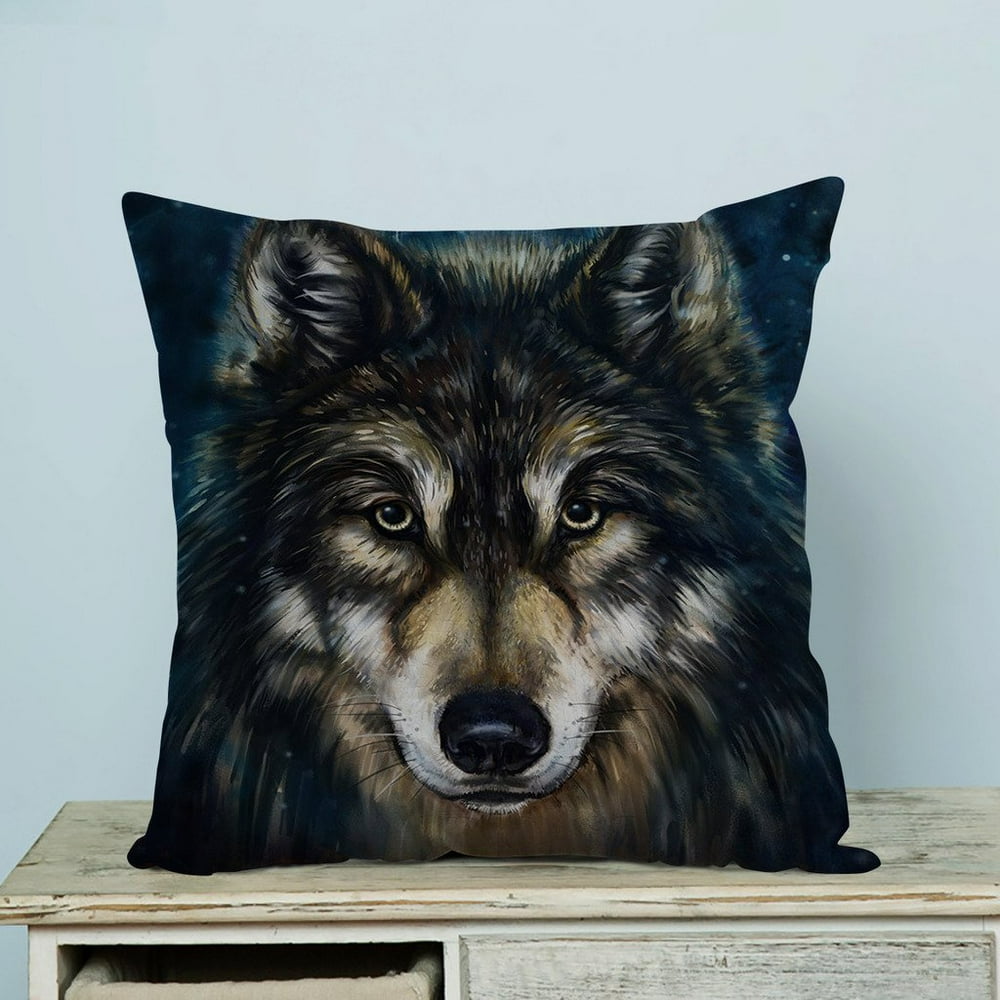 GCKG Brave Black Wolf Pillow Case Pillow Cover Pillow Protector Two