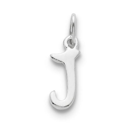 Chain slide Initial J Polished Solid Charm Pendant 925 Sterling Silver
