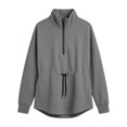 thumbnail image 4 of Bzdzmqm Women Fall Winter Fleece Sweatshirts Long Sleeve Zipper Drawstring Pullover Tops Cozy Warm Basic Solid Cardigan Casual Outfits for Work Travel Daily Wear, Gray XL, 4 of 7