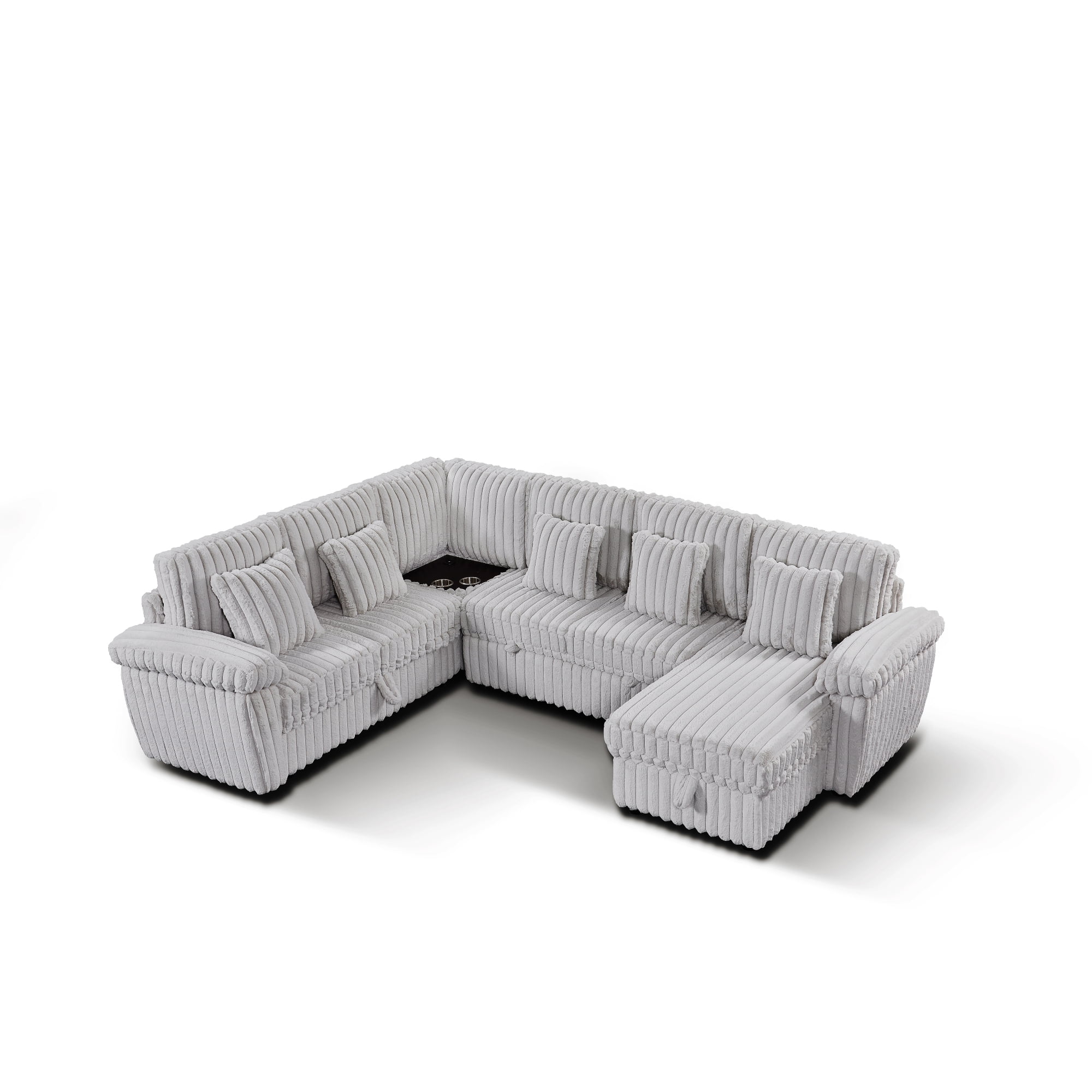 103" U-Shaped Corduroy Sectional Sofa with Pull-Out Sleeper Bed and Storage Chaise, Soft Plush Modular Sofa Couch with Corner Table with Cup Holders and USB Port for Living Room