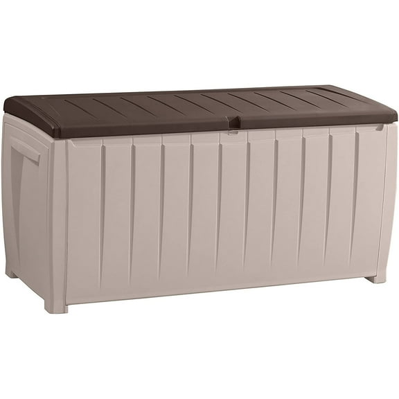 Open Box Keter Weatherproof Novel Large 90 Gallon Pool Storage Deck Box, Brown