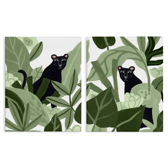 Stupell Industries Panthers Among Tropics Animals Painting Wrapped Canvas Art Print Wall Art, 16 x 20, Set of 2