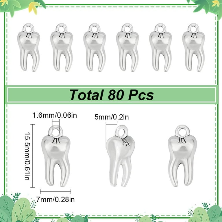 1Box 80Pcs Silver Teeth Charms Tooth Charm Bulk Tibetan Style Cute
