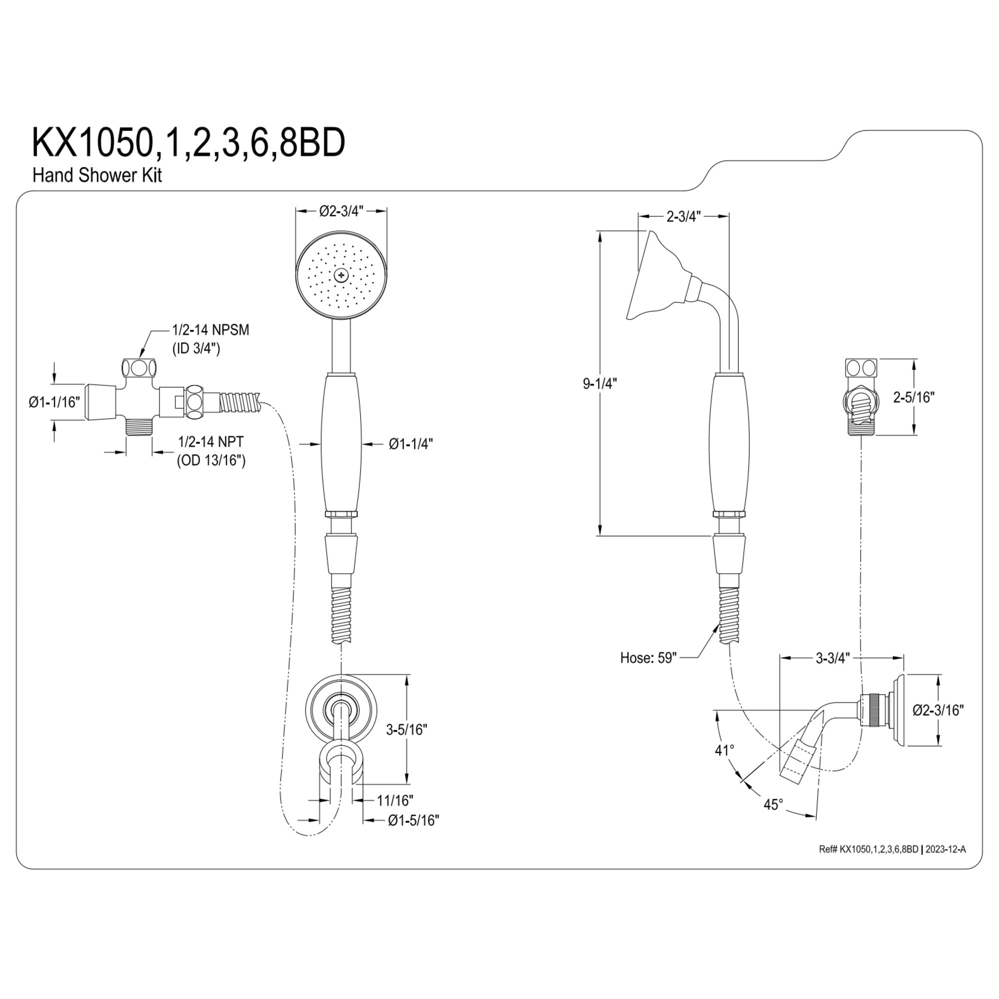 Kingston Brass KX1050BD Victorian Hand Shower Kit, Matte Black