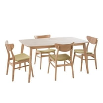 GDF Studio Toranto Mid Century Modern Fabric Upholstered 5 Piece Dining Set, Green Tea and Natural Oak