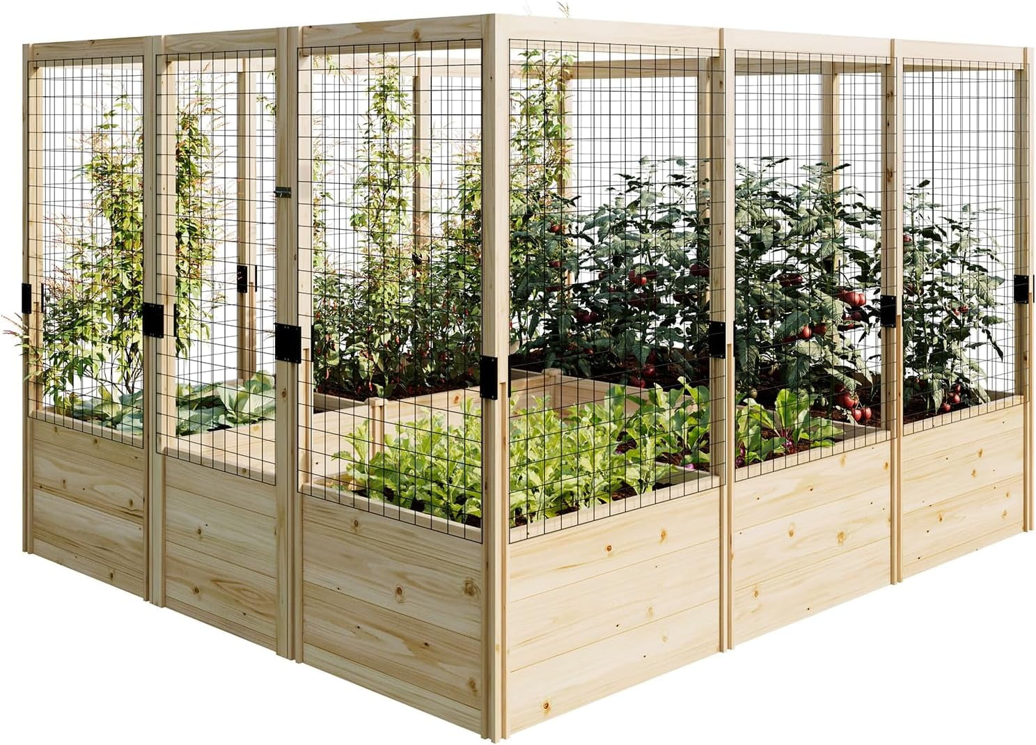 Jocisland Wooden Raised Garden Bed for Outdoor, Deep Large Planter Box with Netting for Gardening, Vegetables, Herbs（8×9×6 ft）