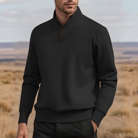 Yusimy Men's Solid Long Sleeve Half-High Neck Zip Thermal Pullover Hoodie - Warm Fabric Zip Detail Slim Fit Casual Basic Style for Layering Cold Weather
