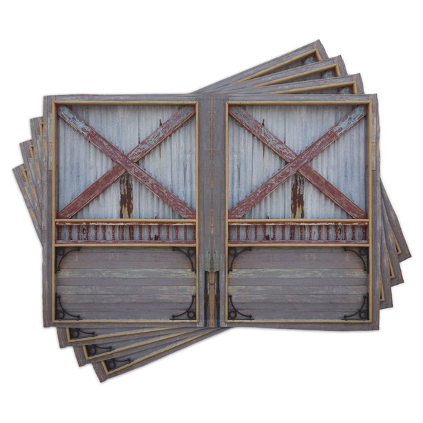 Industrial Placemats Set of 4 Zinc Style Wooden Gate Image Street Construction Window Covered