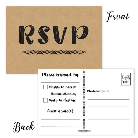 Formal RSVP Reply Postcards - 40 Reply Cards - Wedding RSVP Cards