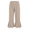 thumbnail image 6 of Levmjia Women Summer Solid Color Wide Leg Pants Casual Loose Fit Flare Bell Bottom Trousers with Pockets Elastic Waist Ruffle Hem Pants, 6 of 9