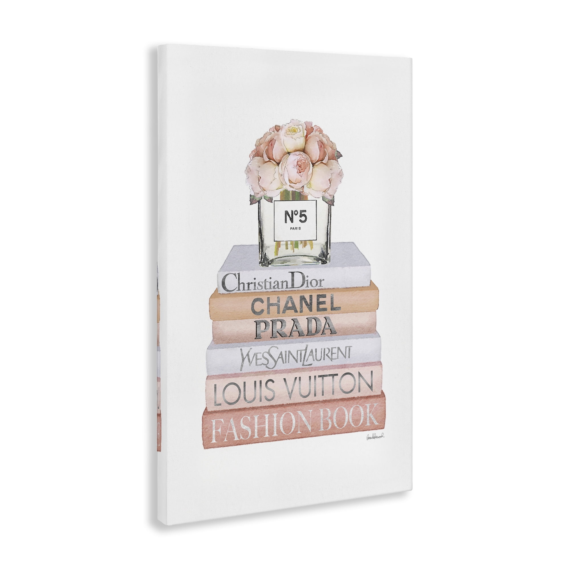 Stupell Industries Glam Bookstack & Flowers Botanical & Floral Painting Gallery Wrapped Canvas Art Print Wall Art, 16 x 24