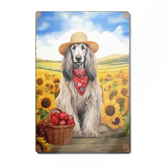 Vintage Afghan Hound Says Hello Mother's Day Summer Sunflower Field Vertical Metal Aluminum Sign Dog Lover Wall Art Home Decor - 12005