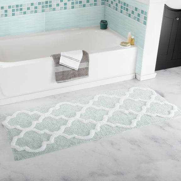 Somerset Home European Regal Trellis White Cotton Bath Rug, 24" x 60", Machine Washable