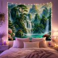 thumbnail image 2 of Cascading Waterfalls Over Green Peaks in Misty Valley, Serene Digital Art for Nature Lovers, Scenic Mountain Wall Decor, Housewarming Gift, Tapestry Wall Hanging for Living Room and Bedroom, 2 of 6