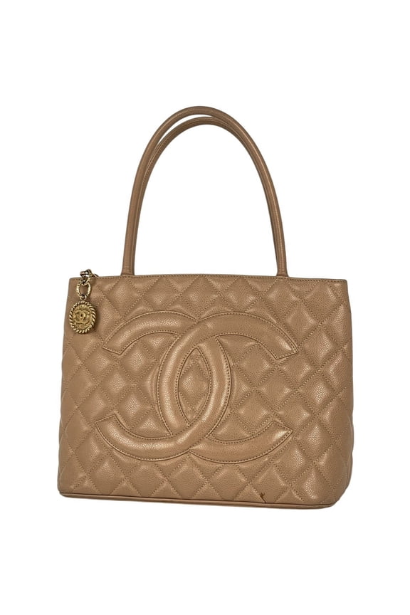 Pre-Owned CHANEL Reissue Tote Handbag with Coco Mark, Caviar Leather, Beige, A01804,... (Fair)