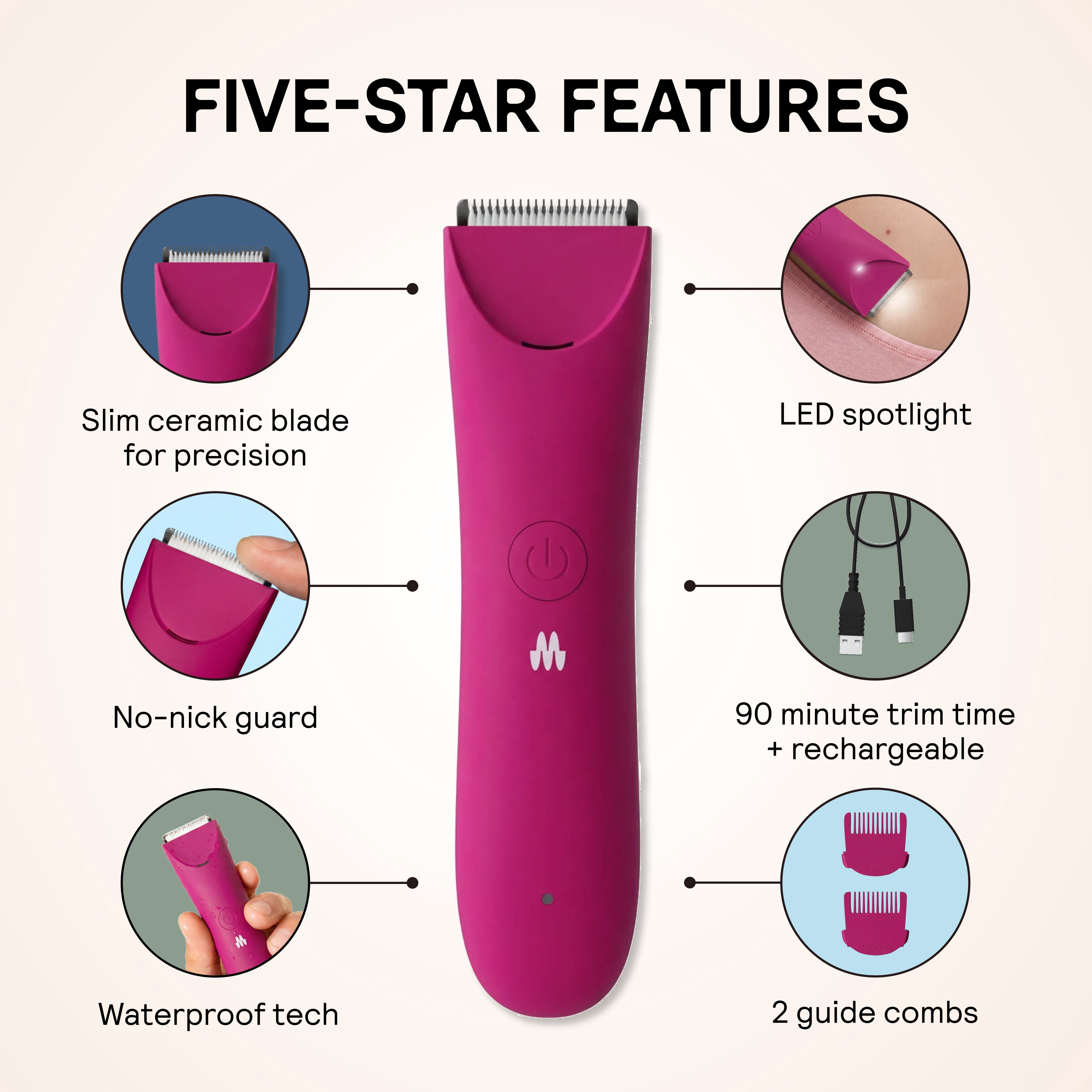 Meridian Slimmer Trimmer Bikini & Body Hair Grooming Shaver, USB Rechargeable Electric Shaver for Women & Men, Cosmos