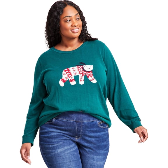 Tommy Hilfiger Womens Polar Bear Pullover Sweater, Green, Plus Size, 1X
