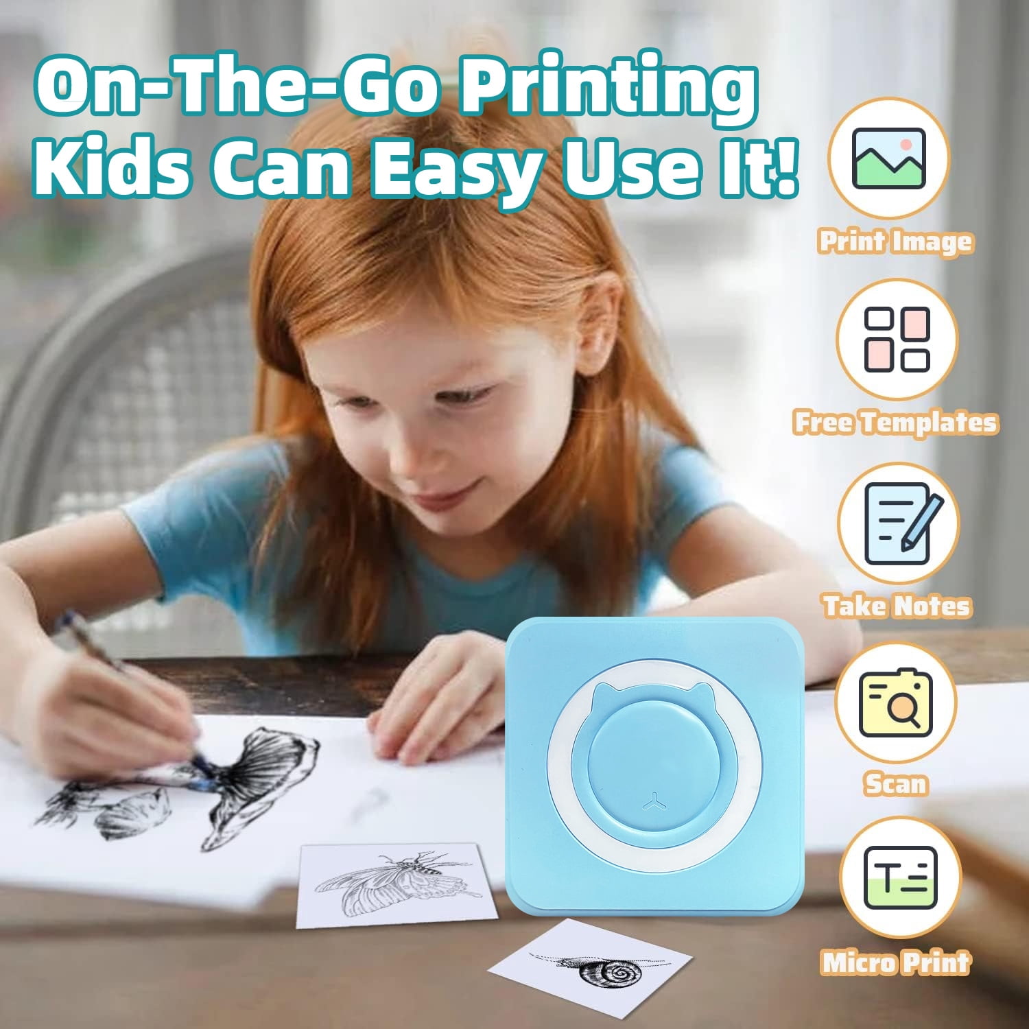 Pocket Thermal Printer,Bluetooth Portable Mini Printer for Photo/Label/Text Printing, OCR Scanner, Study Buddy & Kids Gift / DIY Stickers（Black）