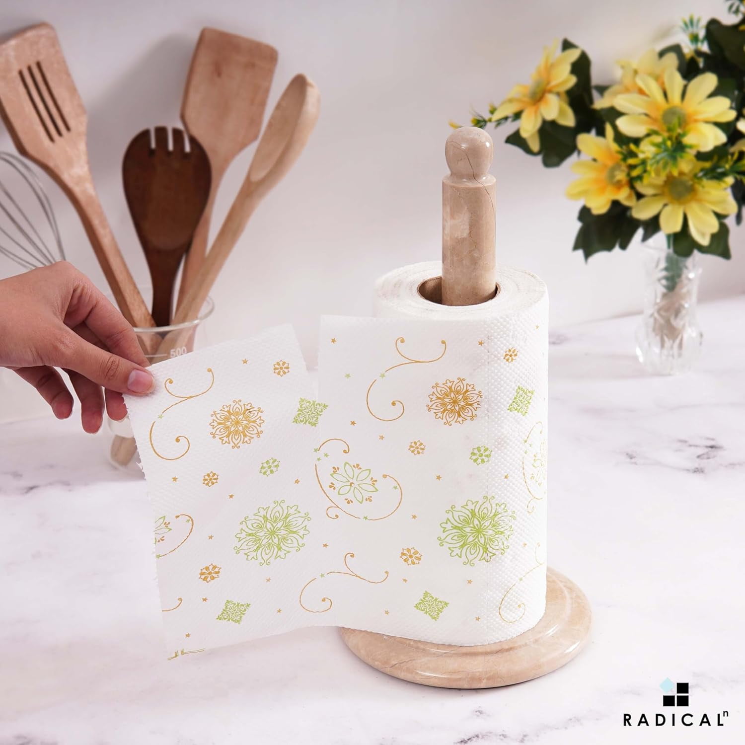 Radicaln Marble Paper Towel Holder Countertop 12.5 inch Verona Handmade Paper Towels Holders for Kitchen Countertop Organizer, Toilet Paper Stand for Bathroom Counter Accessories