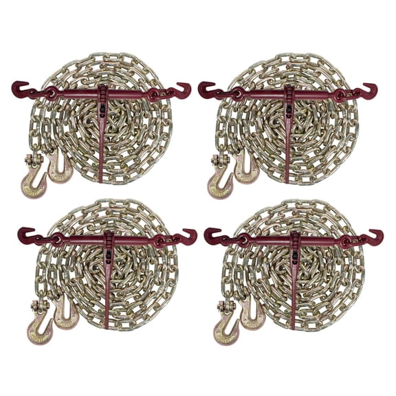 5/16" Grade 70 Chain and Binder Kit | Includes (4) 5/16" - 3/8" Ratchet Load Binder & (4) 5/16" x 12' G70 Transport Chain w/Grab Hooks | 4700 lbs WLL for Flatbed Truck Trailer Tie Down