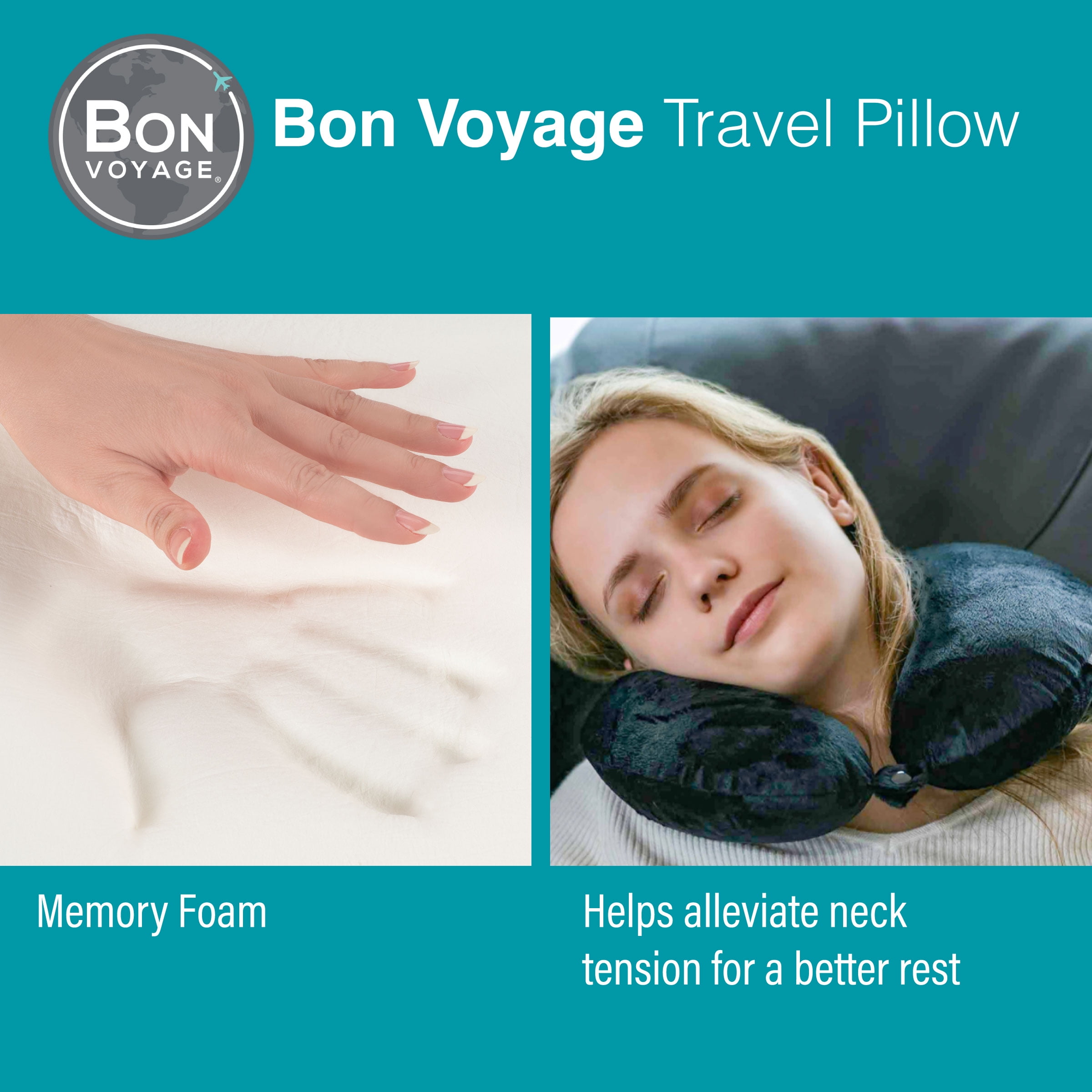 Bon Voyage Classic Memory Foam Travel Neck Pillow Gray