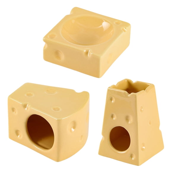 Ceramic Cheese Hamster Water Bottle Leak Proof Design for Hamsters and Gerbils with Easy Clean Habitat Hideout and Food Bowl 3PCS