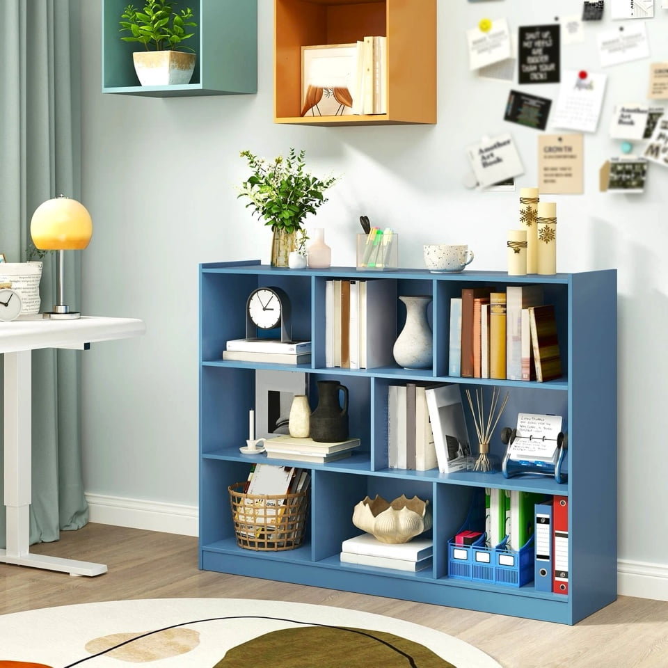 Auranook 8 Cube 3-Tier Open Wooden Bookshelf Toy Storage Organizer w/ Anti-toppling Kits