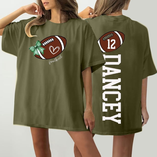 Puntoco Camiseta informal con estampado de doble cara para mujer, cuello redondo, hombros caídos, manga corta