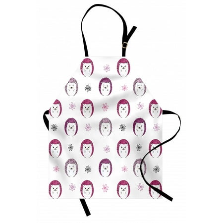 

Hedgehog Apron Colorful Spiky Animals with Faces Doodle Flowers Cartoon Style Image Unisex Kitchen Bib with Adjustable Neck for Cooking Gardening Adult Size Pink Lilac Black by Ambesonne